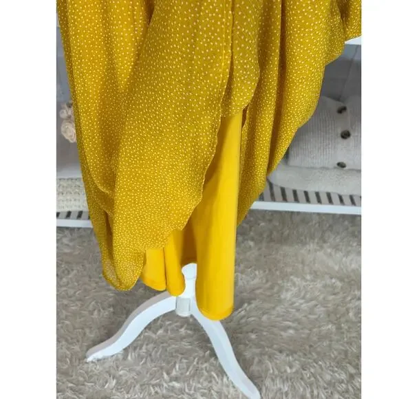 Le Lis Women’s Size M Yellow Polka Dot Lace Up Waist Lined A Line Dress #0481 - Picture 11 of 14